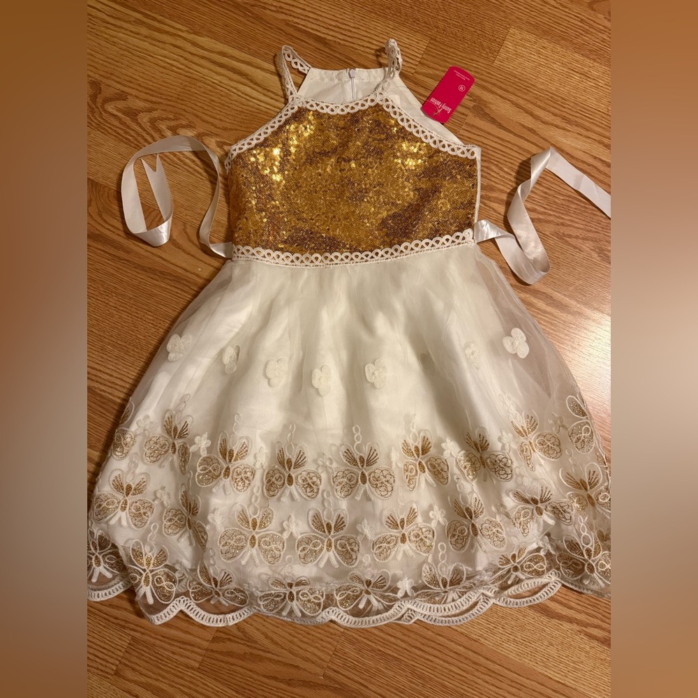 Elegant Gold and White Kids Formal Dress